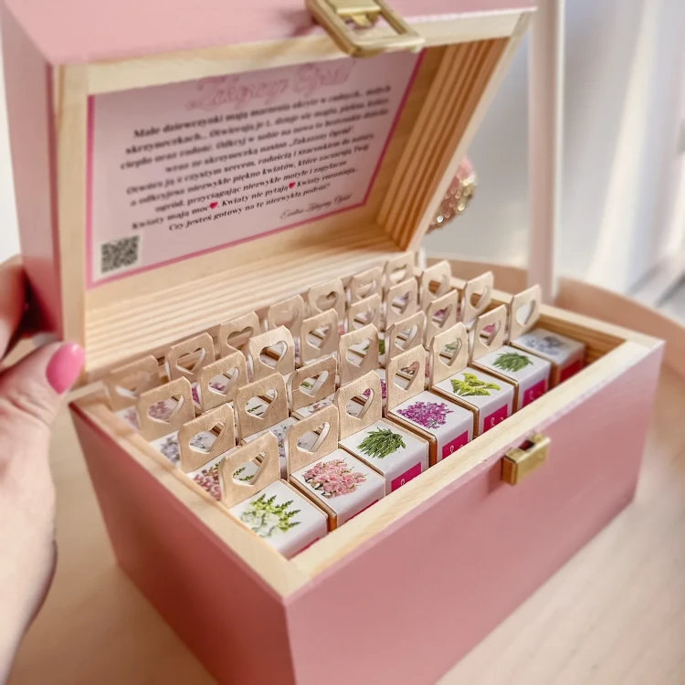 Mała różowa skrzynka na nasiona ( 28 opakowań )